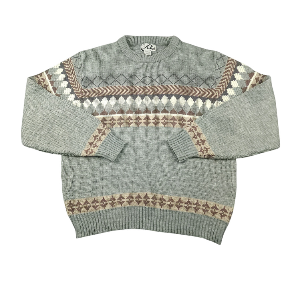 Vtg Grandpa Ski Sweater Mens M Nordic Fair Isle Crewneck Pullover Steep Slopes